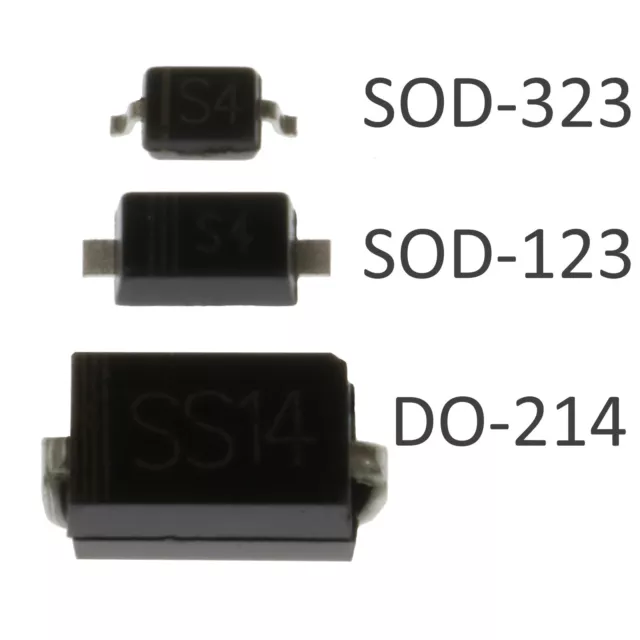 1N5819 SMD Schottky Diodes - 3 Sizes - DO-214 / SOD-123 / SOD-323