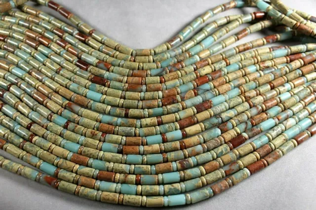Blue African Opal 3X7Mm Rondelle & 10X7Mm Tube Southwest Beads 16" Impression