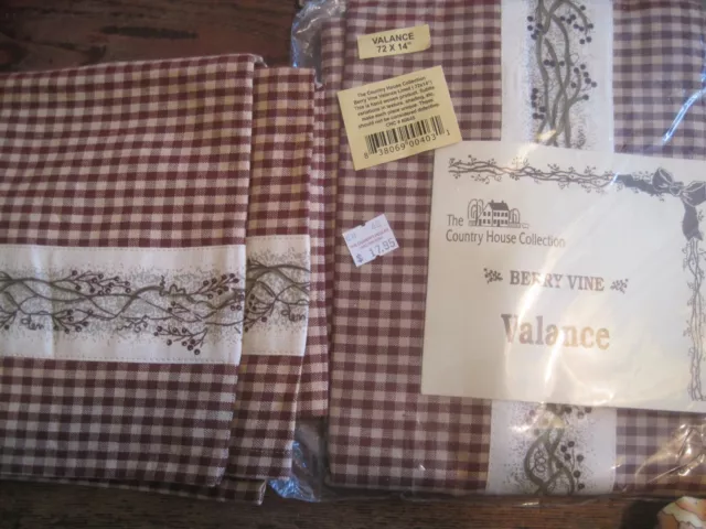 COUNTRY HOUSE NEW 2 Berry&Vine Valance-Burgundy&Tan Check-Country Primitive14X72