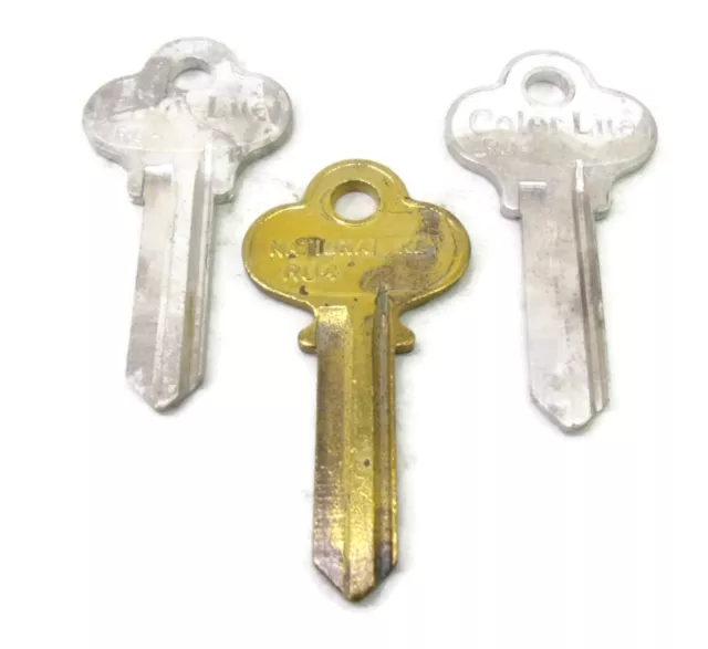3-pcs RU4 Aluminum / Brass Key Blanks Color-Lite Cole National U.S.A.
