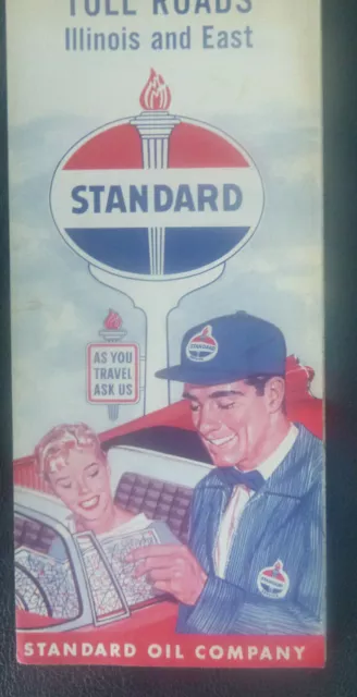 1960 Illinois and East toll roads map Standard oil gas early interstates