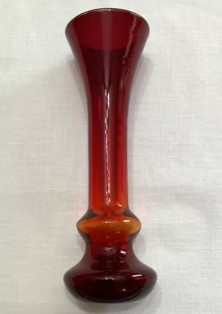 Vintage Hand Blown Ruby Red Amberina Bud Vase