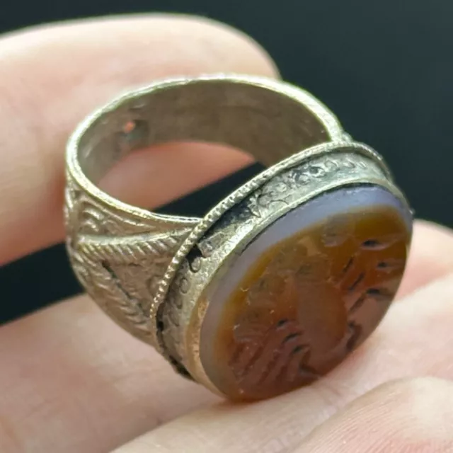 Stunning ancient Roman old agate scorpion intaglio rare ring 2