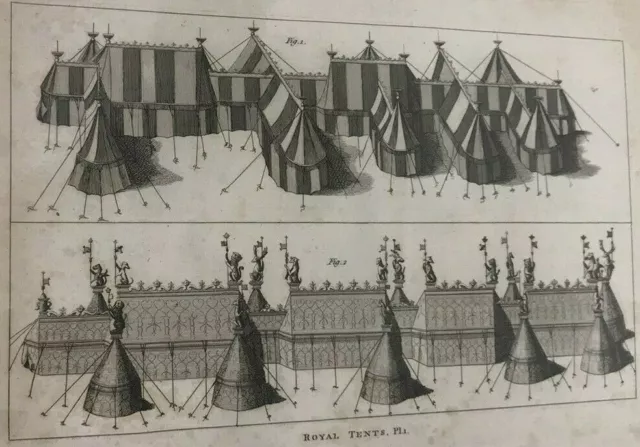 Antique Military Engraving 1801 Royal Tents Battle War