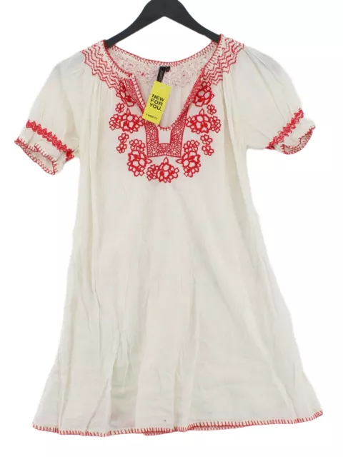 Topshop Women's Top S White Floral 100% Cotton Short Sleeve Round Neck Tunic