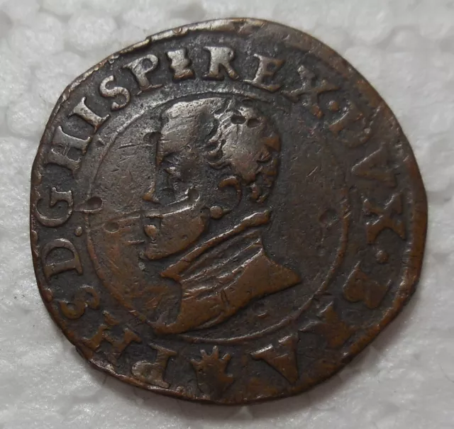 Spanish Netherlands Philip Ii 1556-1598 Copper Liard Coin