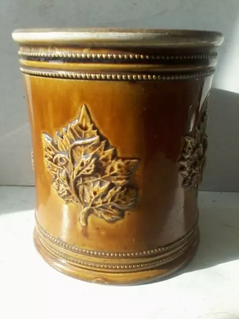 Ancien Grand Pot a Graisse , XIX è , grés vernissé , décor Vigne ,20 cms