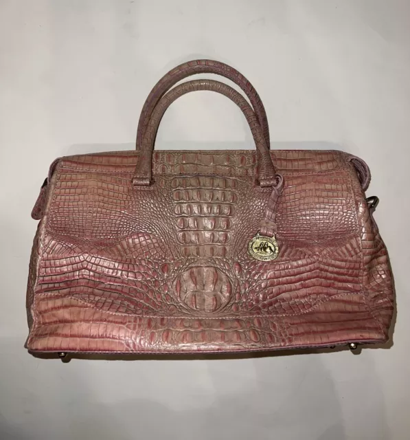 Brahmin Pink Leather Croc Embossed Satchel Bag Purse Handbag Vintage