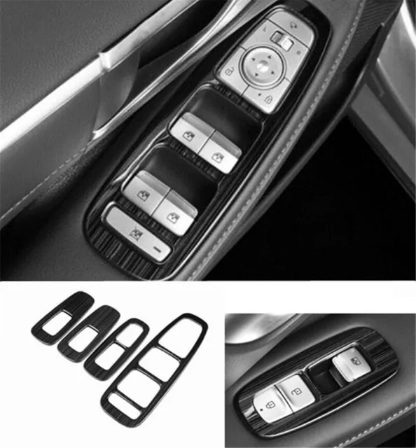 Black Steel Car Window Lift Panel Switch Trim Cover For Hyundai Sonata 2020-2023