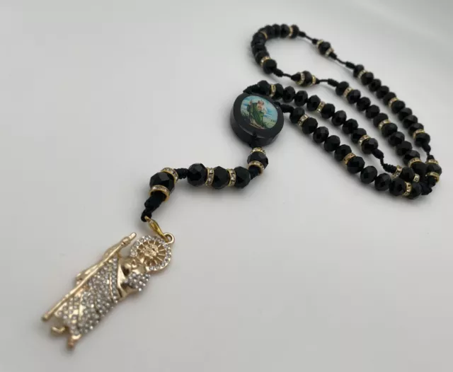 14K Gold Plated Saint Jude Rosary Crystals Pendant Necklace Judas Oro laminado