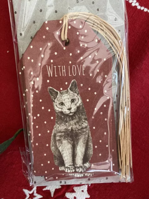 East of India 6 cat and snowflakes Christmas gift tags "With love" new