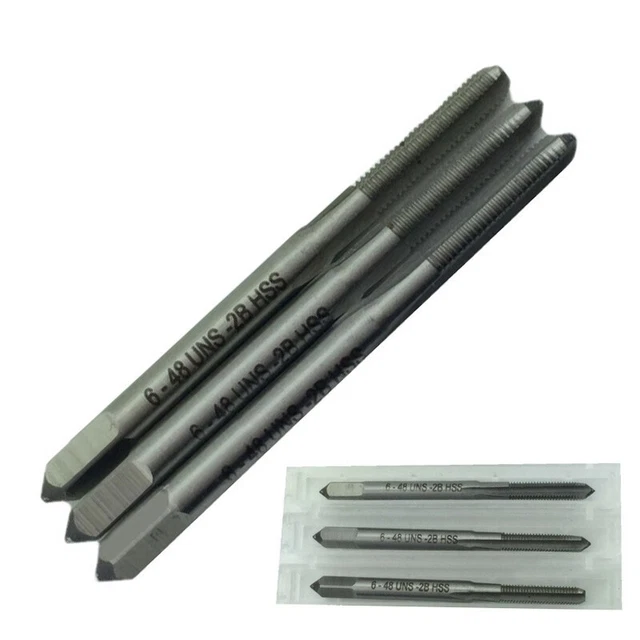 3pcs Thread Taps Set Equipment Taper Plug Bottom Cone 6-48 UNS 3 Flute