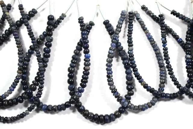 4-6MM Natural Blue Sapphire Rondelle Shape Smooth Gemstone Beads 6" For Jewelry