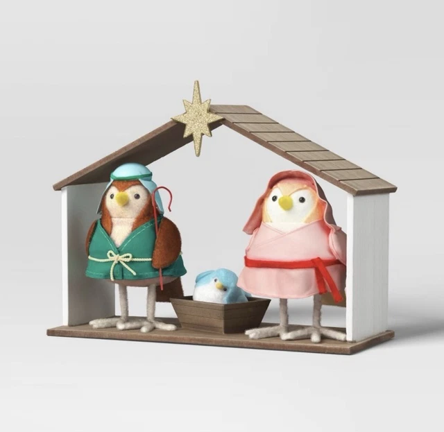 Juego de 4 figuras de tela de pájaro de Target 2023 de amigos plumosos escena de natividad nuevo