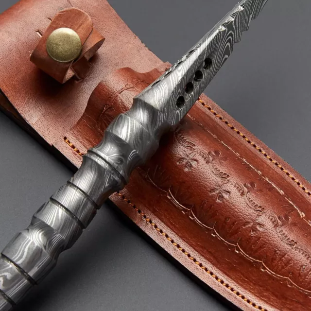 Damascus Tri dagger forged in Damascus steel with groove grip handle FREE  Cover 2