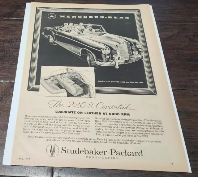 Vtg Mercedes-Benz 220S Convertible Print Ad