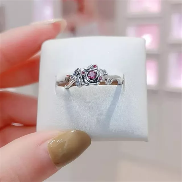 New Authentic 925 Silver Disney Beauty and the Beast Rose Ring Size5 6 7 7.5 8.5