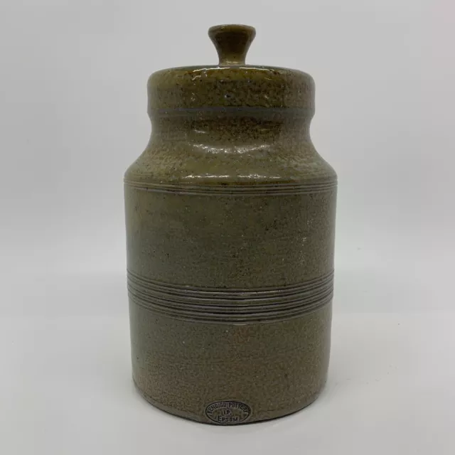 Vintage Bendigo Pottery Epsom Stoneware Canister Barrel Heavy 24.5cm X 16cm Lid