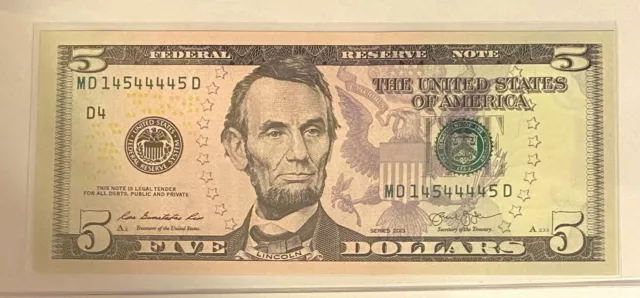 2013 (MD) $5 Five Dollar Bill Federal Reserve Note Cleveland Fancy 5 4s Crisp