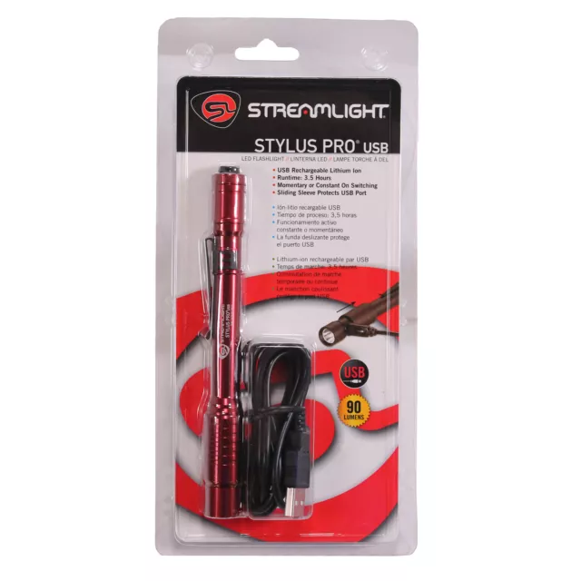 Streamlight 66137 Stylus Pro Flashlight USB with USB Cord & Nylon Holster Red