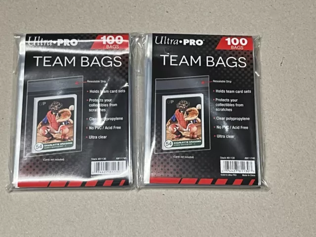 LOT of 200 Ultra PRO Resealable TEAM Bags 2 Packs of 100 Fits TOPLOADERS