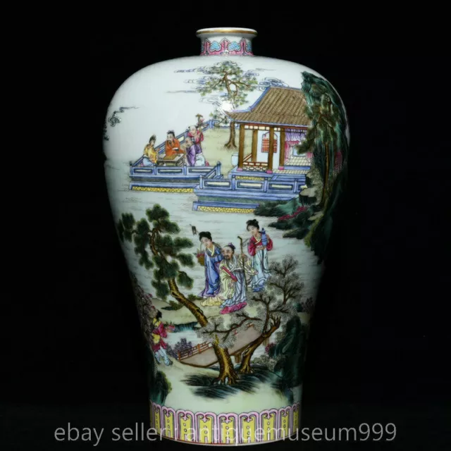 15.2"Yongzheng Marked Old Famile Rose Porcelain Dynasty People Story Bottle Vase
