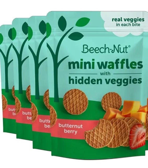 4x Beech-Nut Mini Waffles Butternut Berry Hidden Veggies Toddler Snacks 3.2 Oz