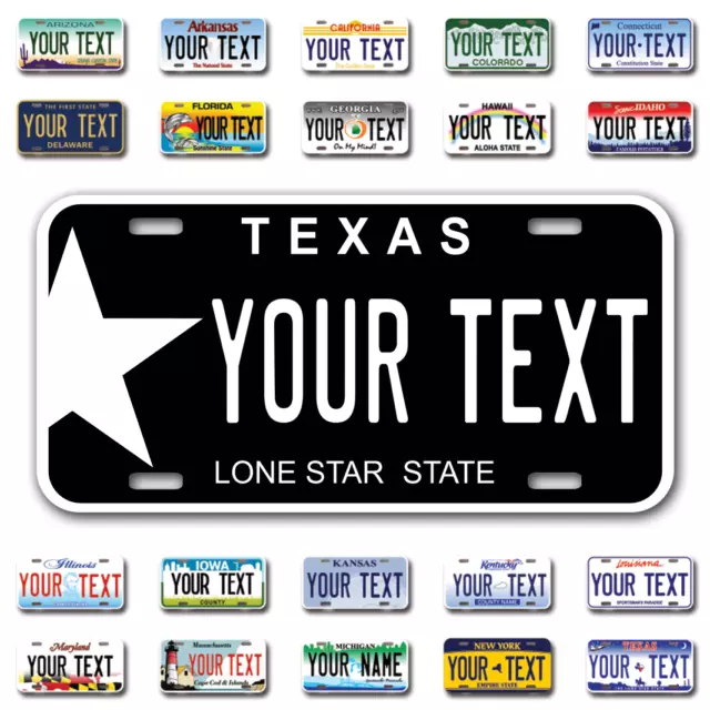 Custom state License Plates with personalized text Car 12x6- Moto 7x4 - Bike 6x3