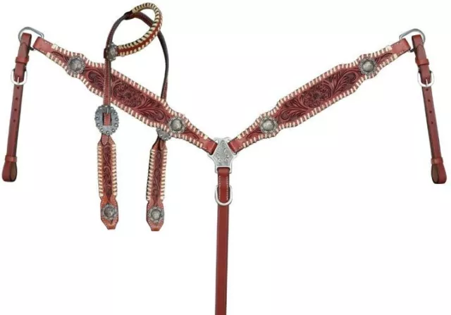 Leather Western Tack Set With Headstall ,Breast Collar and Reins.
