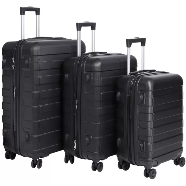 3 pcs Luggage Set Expandable Suitcase Spinner Carry-On Luggage Travel Black