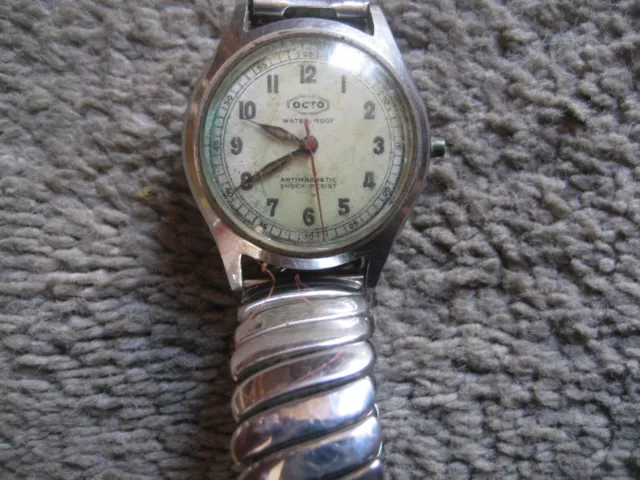 VINTAGE OCTO SWISS Made waterproof Watch WWII Reserved Steel w Azium band 117.65 PicClick UK
