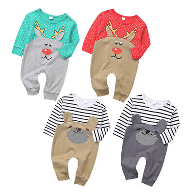Newborn Baby Boys Girls Infant Deer / Bear Cotton Romper Babygrows Tops Clothes