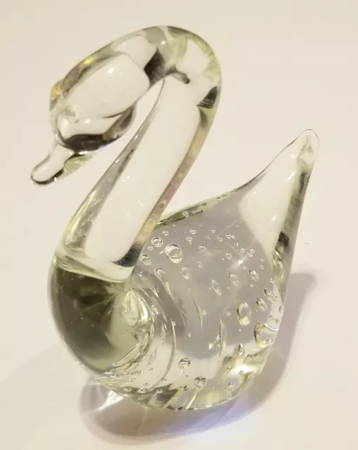 Crystal Clear Glass Swan with Controlled Bubbles Figurine Paperweight Duck Paper