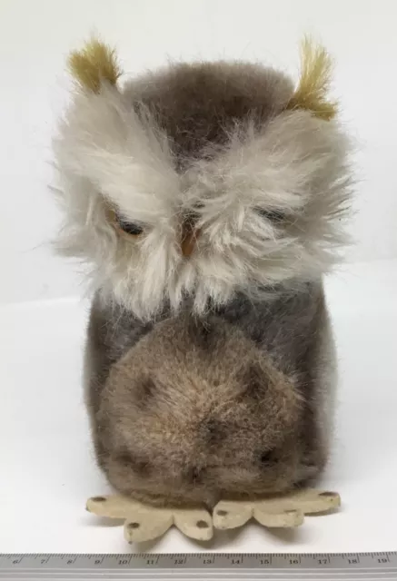 Alt Steiff Uhu Eule Wiggi Plüsch Vogel mit Knopf,Fahne Stofftier Tier ca.18 cm .