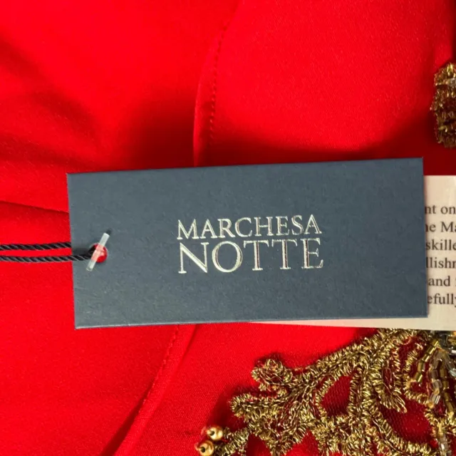 Marchesa Notte Maxi Dress Womens Size 2 One Shoulder Side Slit Red Embellished
