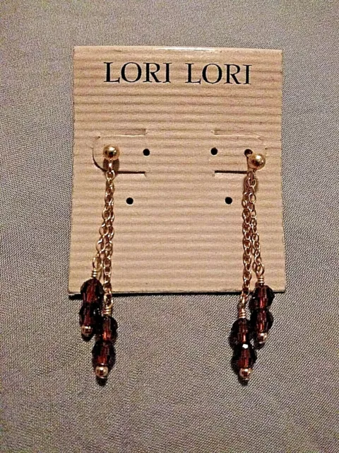 Lori Lori 14kt Gold Filled 1 1/2" Dangle Earrings Honey Brown Crystals #113