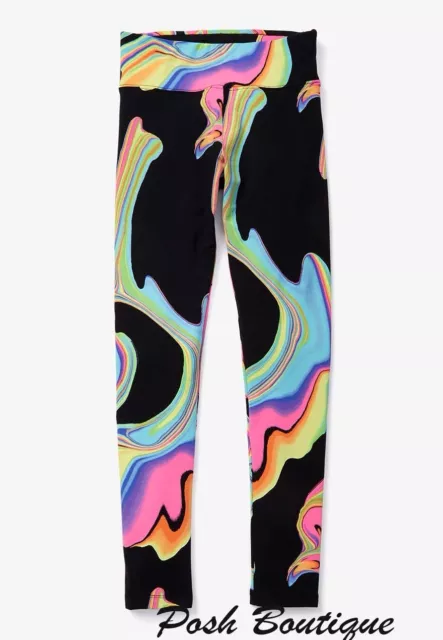 NWT Justice Girl's Leggings Swirl Rainbow Black Dance Gymnastics 5 6 14 16 18
