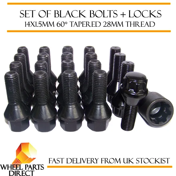 Black Wheel Bolts & Locks (16+4) 14x1.5 Nuts for Merc A-Class A45 AMG W176 13-16