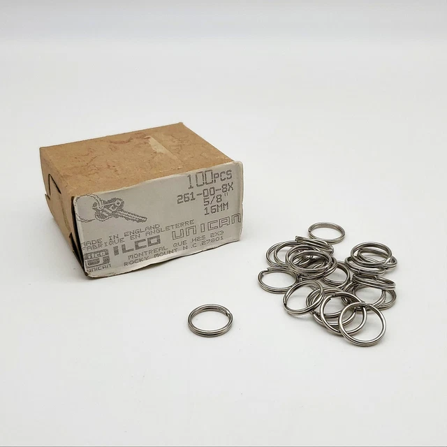 100x Ilco Split Key Ring 5/8" 16MM 261-00-8X UK Made Vintage NOS