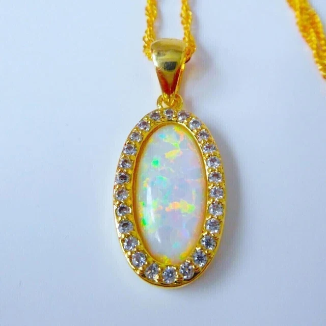 2.50Ct Oval Cut Natural Fire Opal Halo Pendant 14K Yellow Gold Plated Free Chain