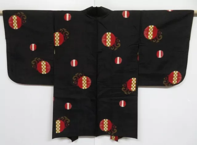 0411N10z430 Vintage Japanese Kimono Silk MEISEN HAORI Black