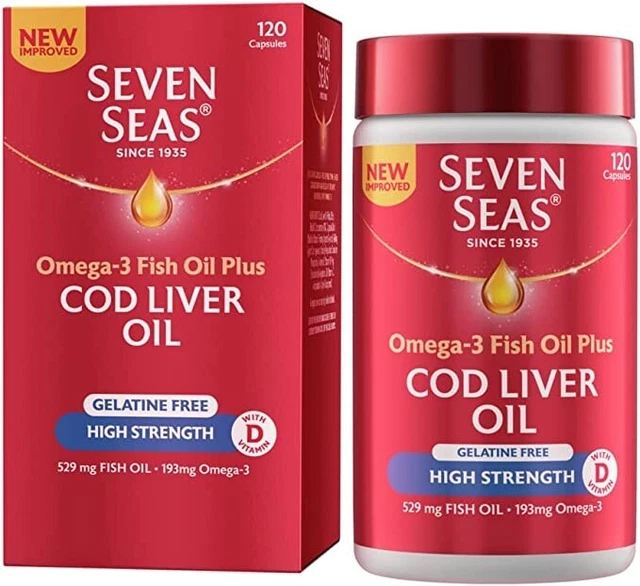 Seven Seas High Strength Pure Cod Liver Oil Gelatine Free - 120 Capsules