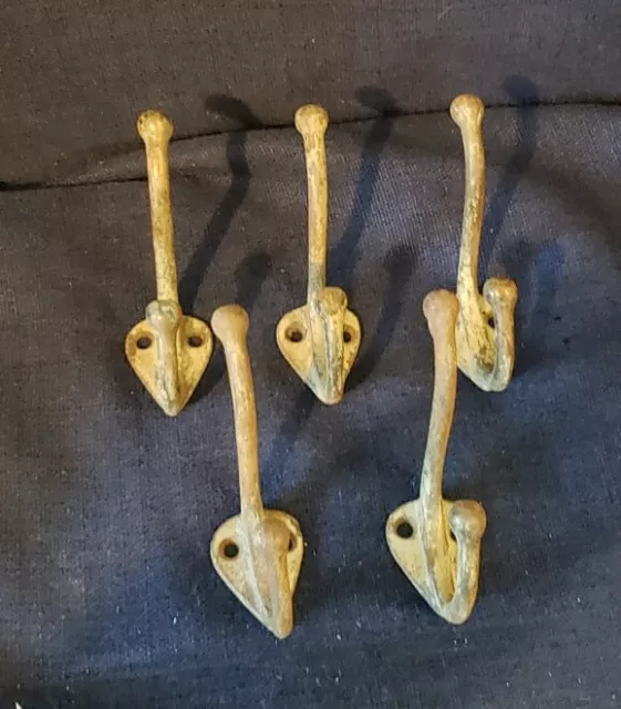 4 ARTS AND Crafts Mission Antique Style Coat Hat double hooks 4 brass #C7  $36.95 - PicClick