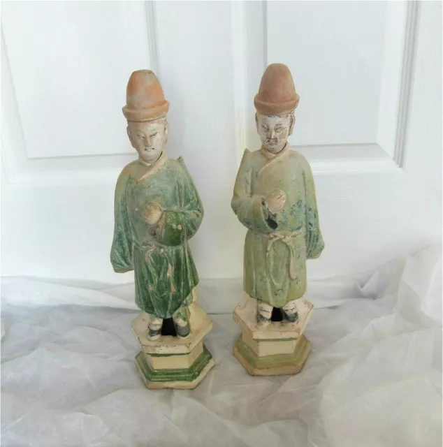 Chinese Ming Sancai Glazed Pottery Attendants Figures Removable Head Antique