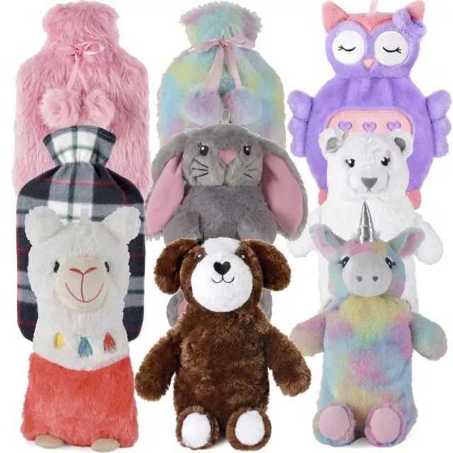 2 Litre/750 Hot Water Bottle & Removable Fleece Faux Fur 3D Novelty Animal Cover