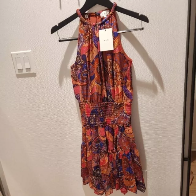 $495 A.L.C. WOMEN'S Orange Silk Paisley High-Neck Cory A-Line Dress ...