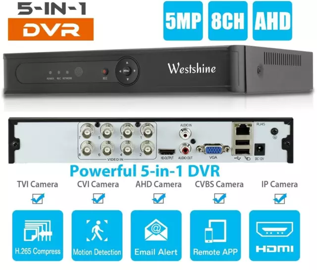 8 Channel DVR 5MP FULL HD 1080P 5IN1 CCTV DIGITAL Video Recorder P2P HDMI VGA