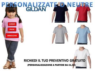 Maglietta Manica Corta Bambino T-Shirt Baby Gildan Cotone 100% Girocollo