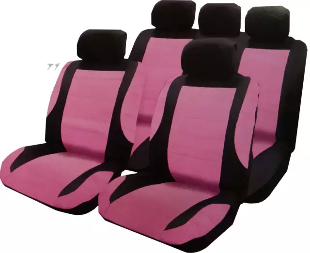 Universal Car Pink Leather Look Seat Covers, Steering Wheel Cover, Harness Pads