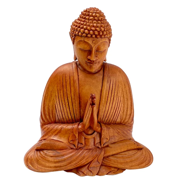 Namaste' Blessing Buddha Sculpture Handmade wood carving Statue Balinese Art 2